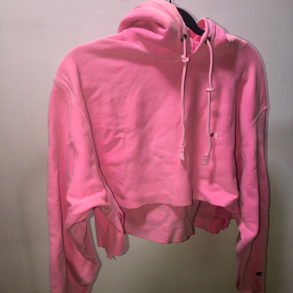 Hot pink cropped champion hoodie